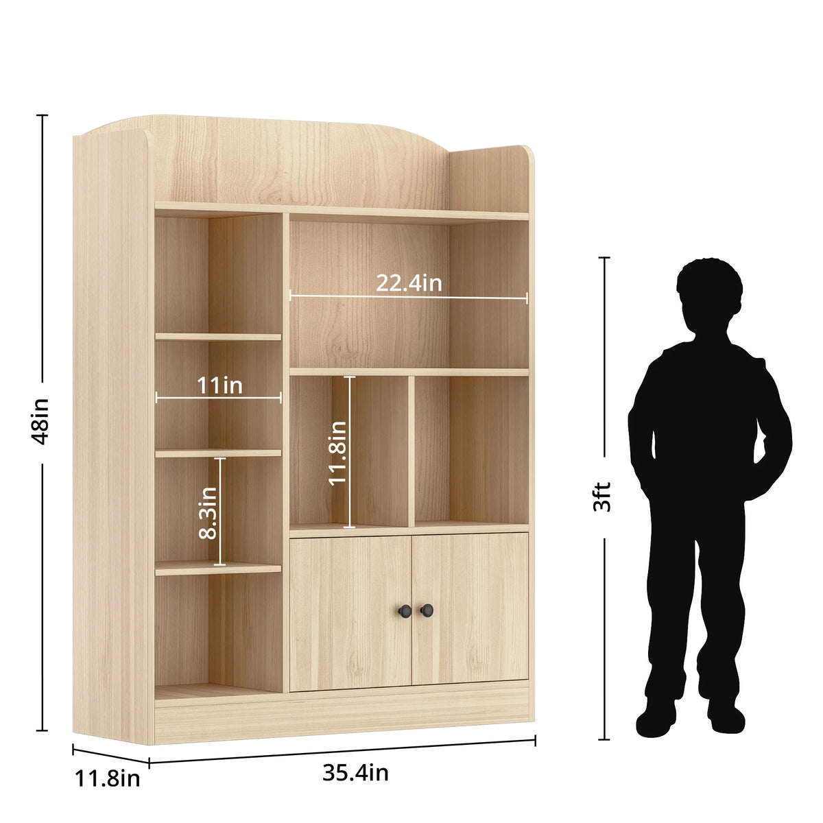 DIYART White Kids Bookshelf, Kids Bookcase with 7 Cubbies and 2 Cabinets, Freestanding Book Storage Shelves for Bedroom, Playroom, Hallway