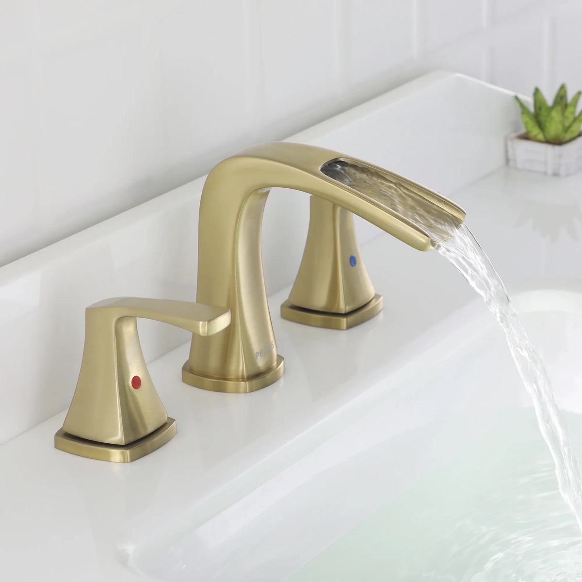 PARLOS Waterfall Widespread Two Handles Bathroom Sink Faucet , Polished Chrome