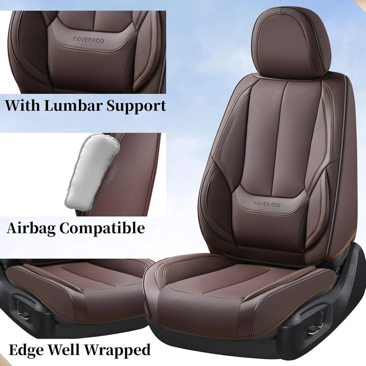 Coverado Black Front Car Seat Covers, Stylish Waterproof Premium Leather Automotive Seat Protectors, Airbag Compatible Auto Interior Accessories Universal Fit for Most Cars SUV Pick-up Trucks