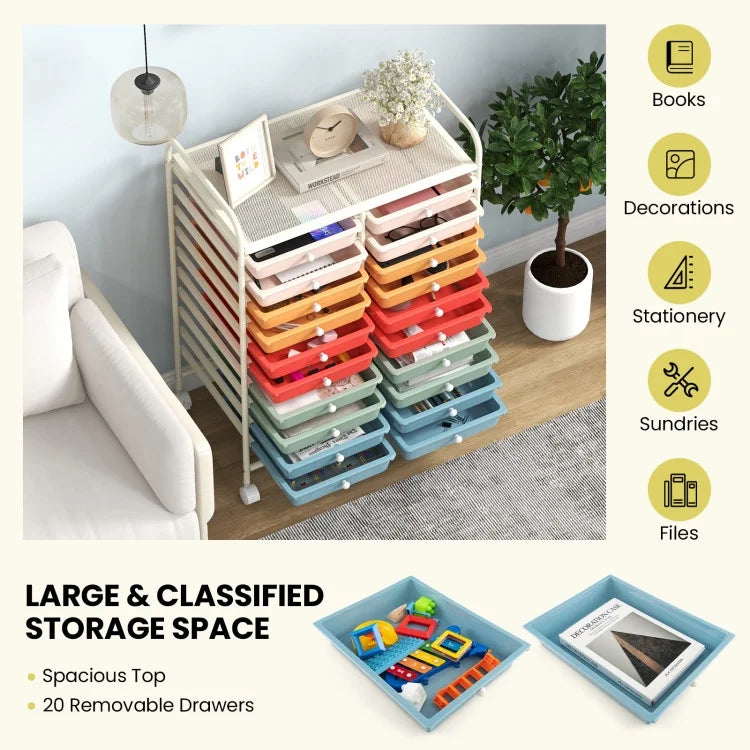 20 Drawers Rolling Storage Cart Studio Organizer