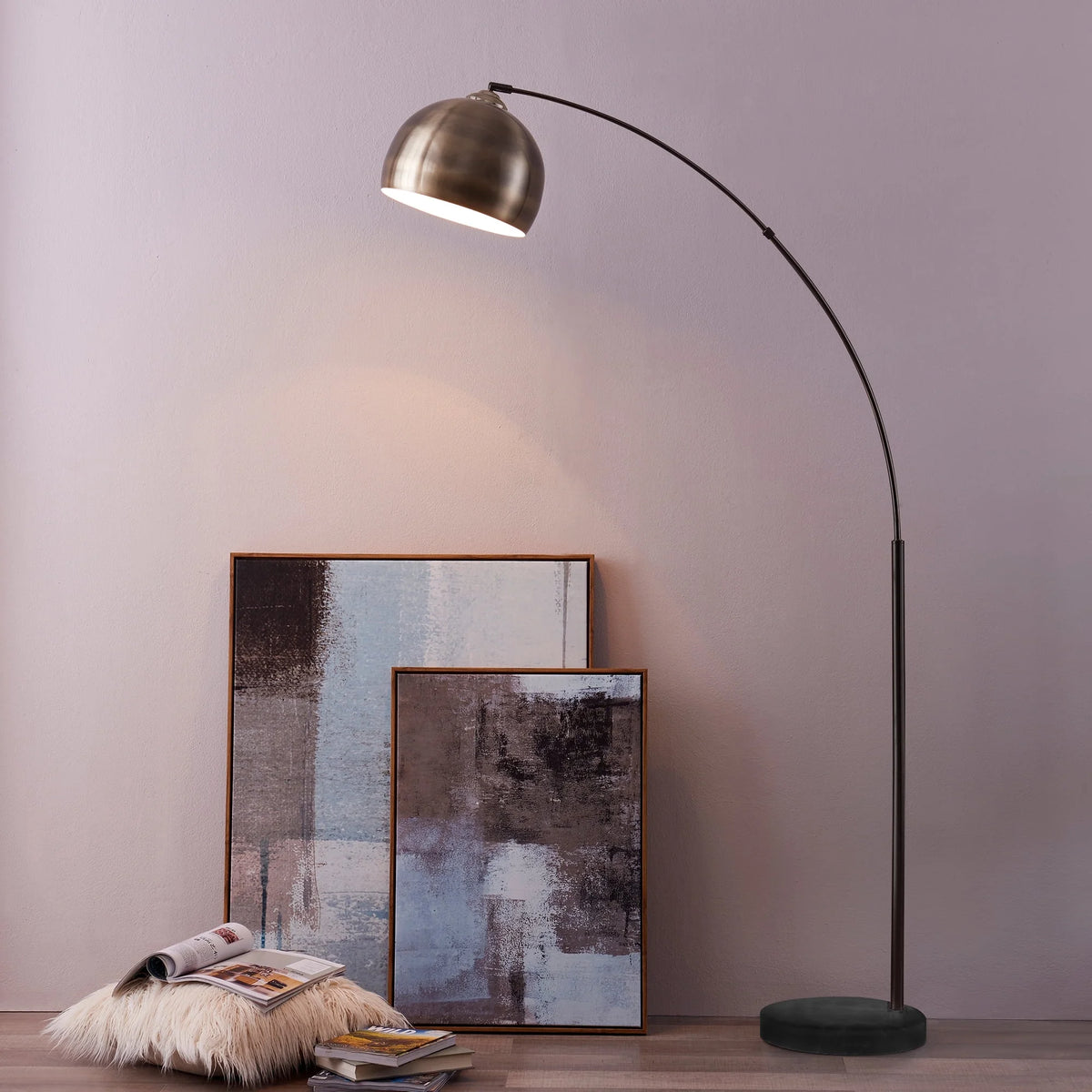Teamson Home Arquer 68.1" Arc Floor Lamp with Faux Marble Base