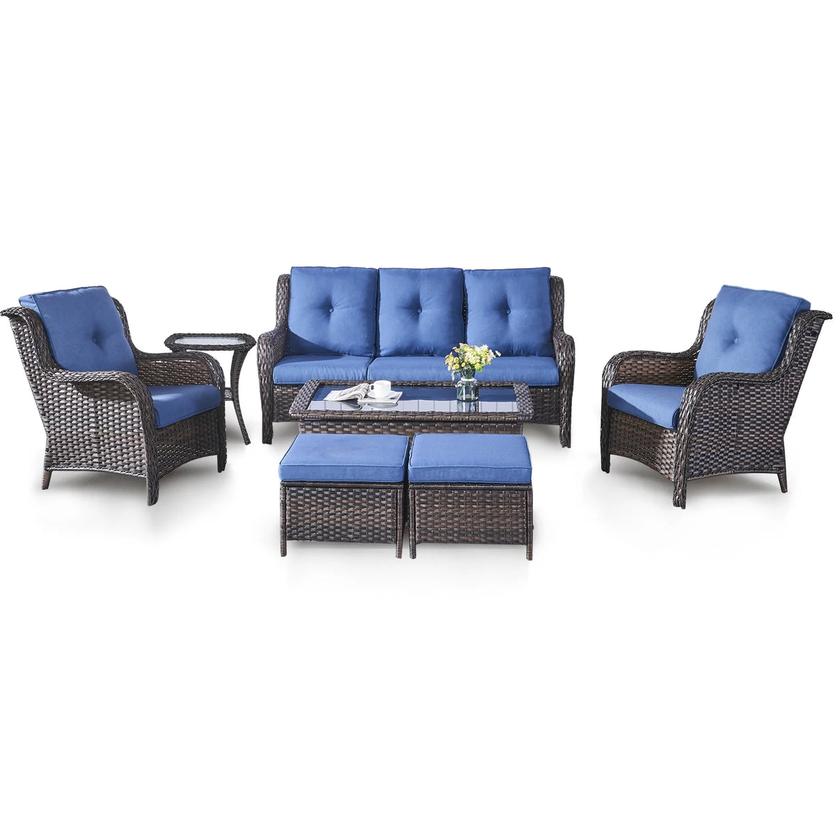 POCASSY 7 Piece Rattan Sofa Seating Group with Cushions