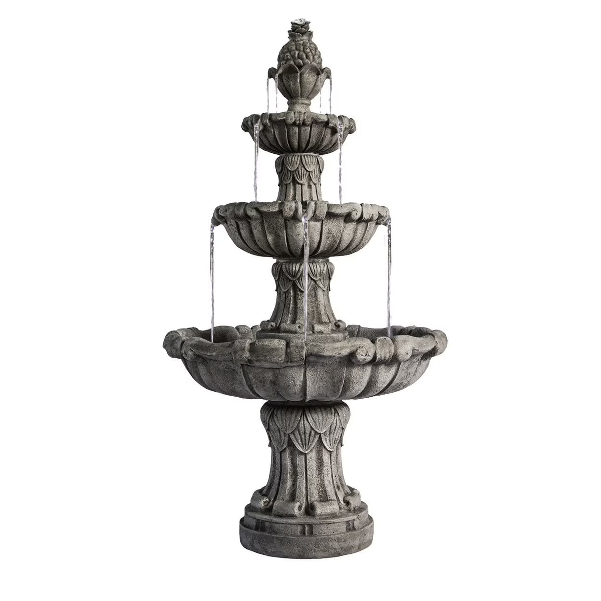 XBrand 58.3" 3-Tier Outdoor Freestanding Water Fountain - Classic Leaf Design, Gray Resin, Large Bird Bath with Pump - Ideal for Yard, Lawn and Garden, Porch Décor
