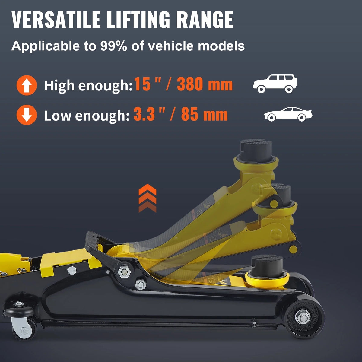 KFFKFF Low Profile Floor Jack,2.5 Ton(5500 lbs) Slim Profile, Durable Steel Racing Lift with Single Piston Pump, Range 3.35"-14.96"��Black+Yellow