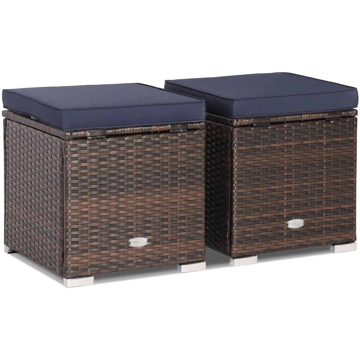 Costway 2PC Patio Rattan Ottoman Seat Side Table Storage Box Footrest Off White