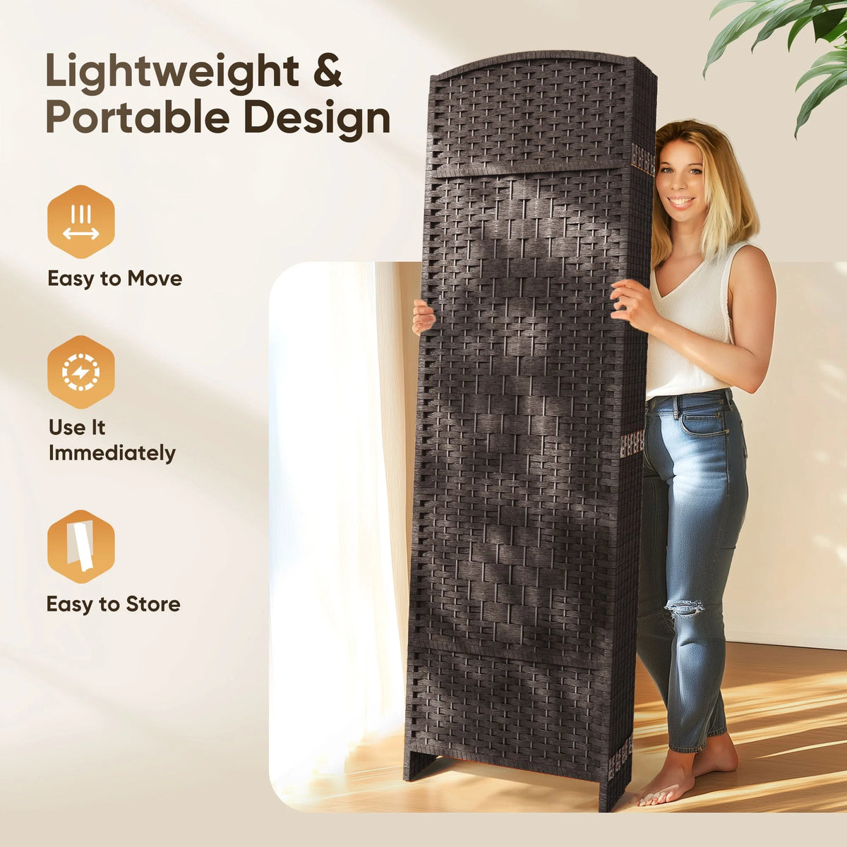 Jostyle Room Divider 6ft. Tall Extra Wide Privacy Screen, Folding Privacy Screens Freestanding Nature