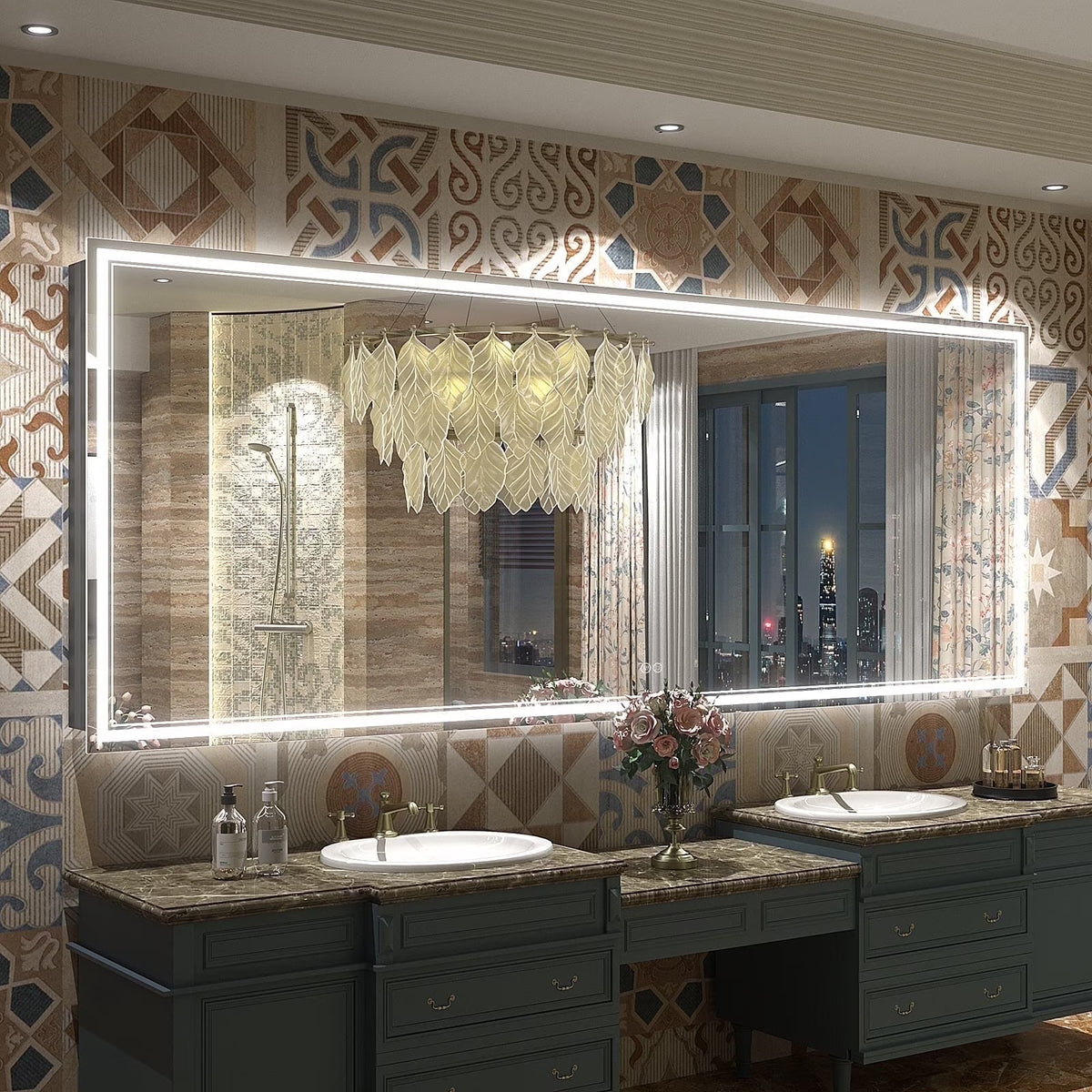 Frameless Frontlit LED Anti-fog Bathroom Vanity Mirror 96x36 inch