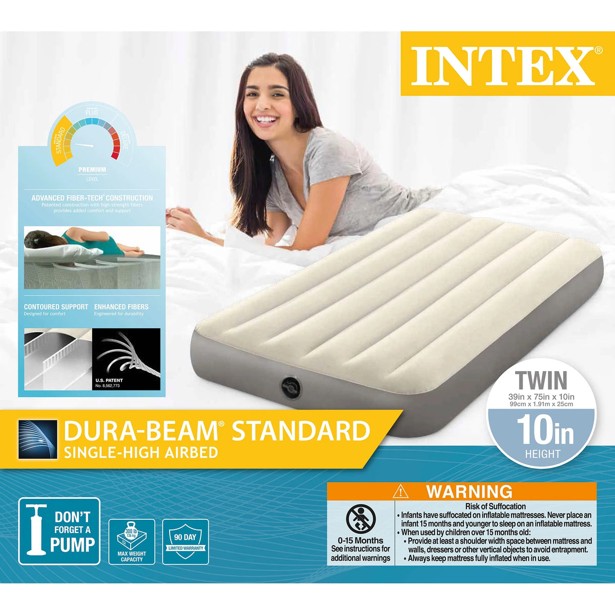 Intex Dura-Beam Standard Single Inflatable Air Mattress, Twin, 4 Pack