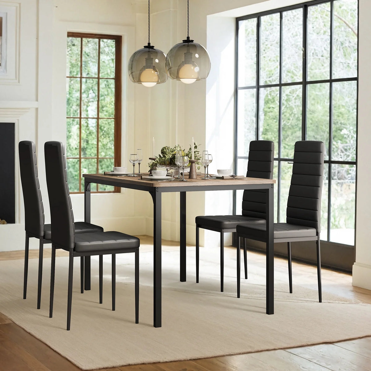 Aiho 5-Piece Modern Dining Set, Metal & Wood Table & 4 Chairs, Space-Saving for Small Spaces & Apartments, Retro