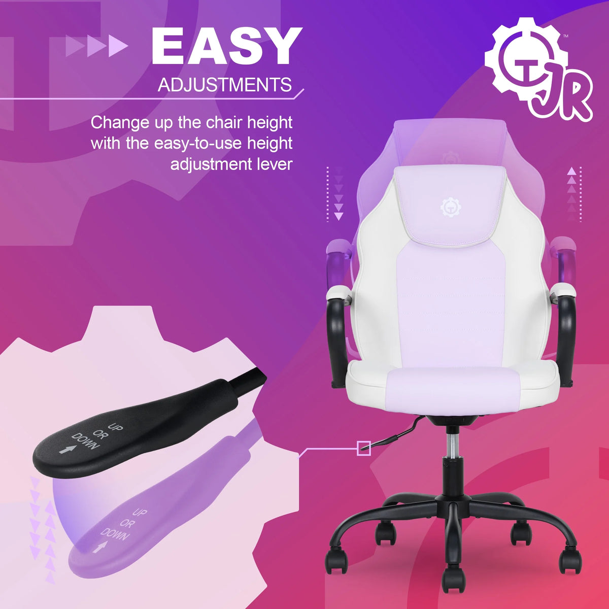 Gamer Gear Jr. Xplorer Gaming and Computer Chair, Kids and Teens Gaming Chair with Padded Arms, Adjustable Height, White and Black