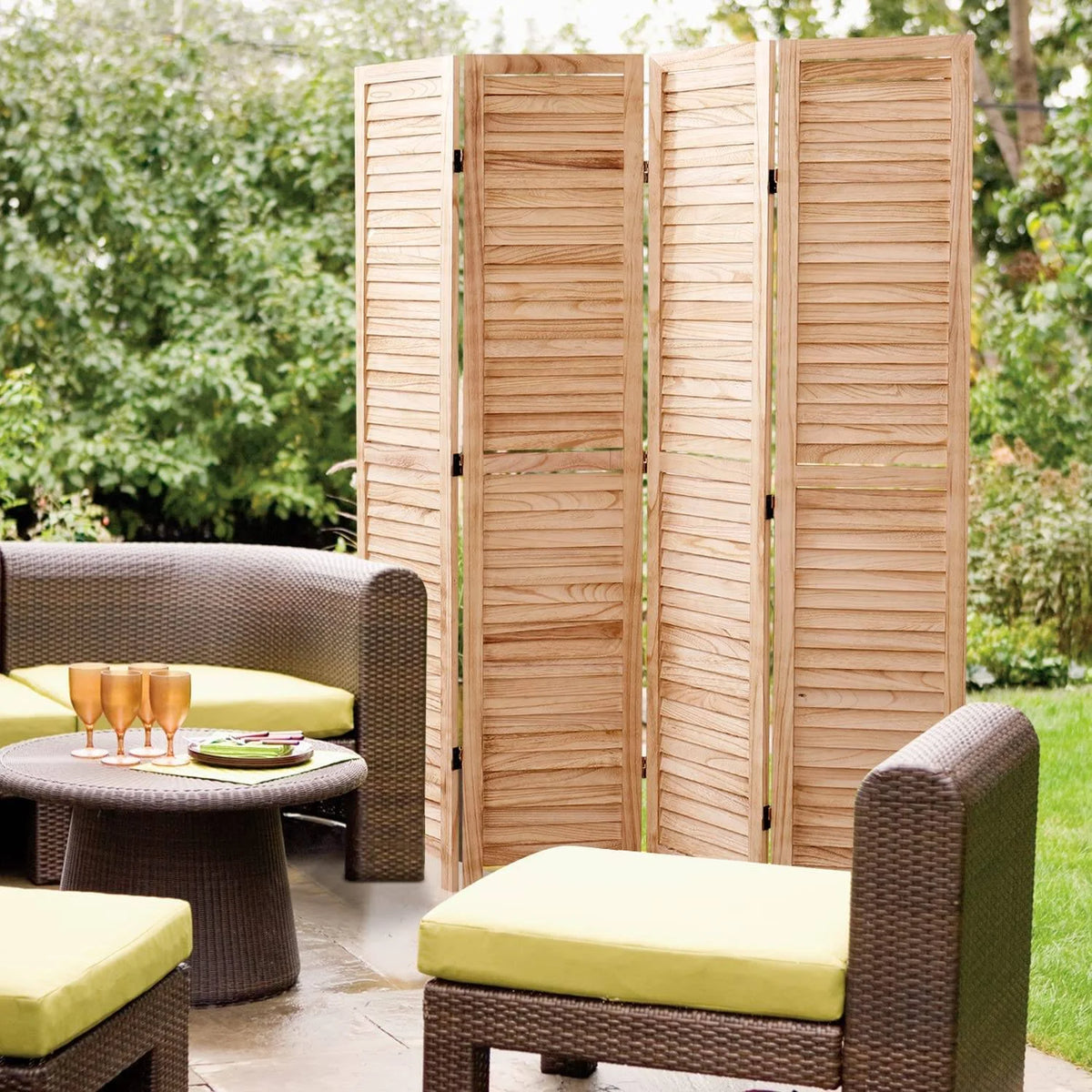 Privacy Screen 82.8'' W x 65'' H 6 - Panel Solid Wood Folding Room Divider, Natural,Outdoor Privacy Screen