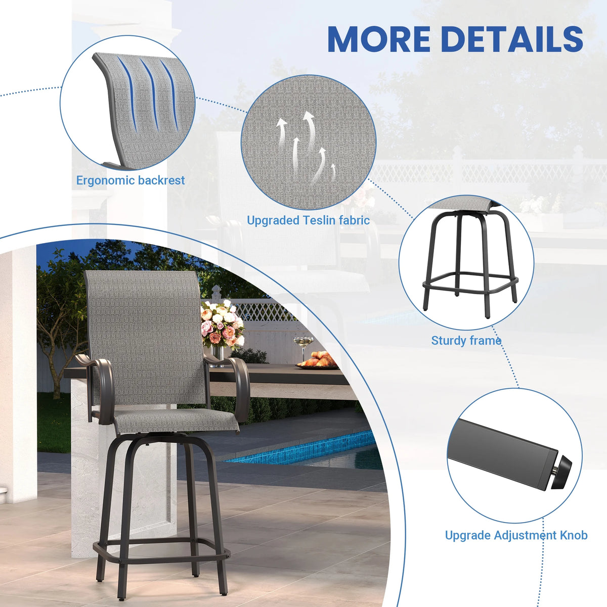Poteban Patio Bar Height Table with Umbrella Hole, 2-Tier High Top Outdoor Bistro Table, Square Tempered Glass Metal Table for Patio, Lawn, Bar