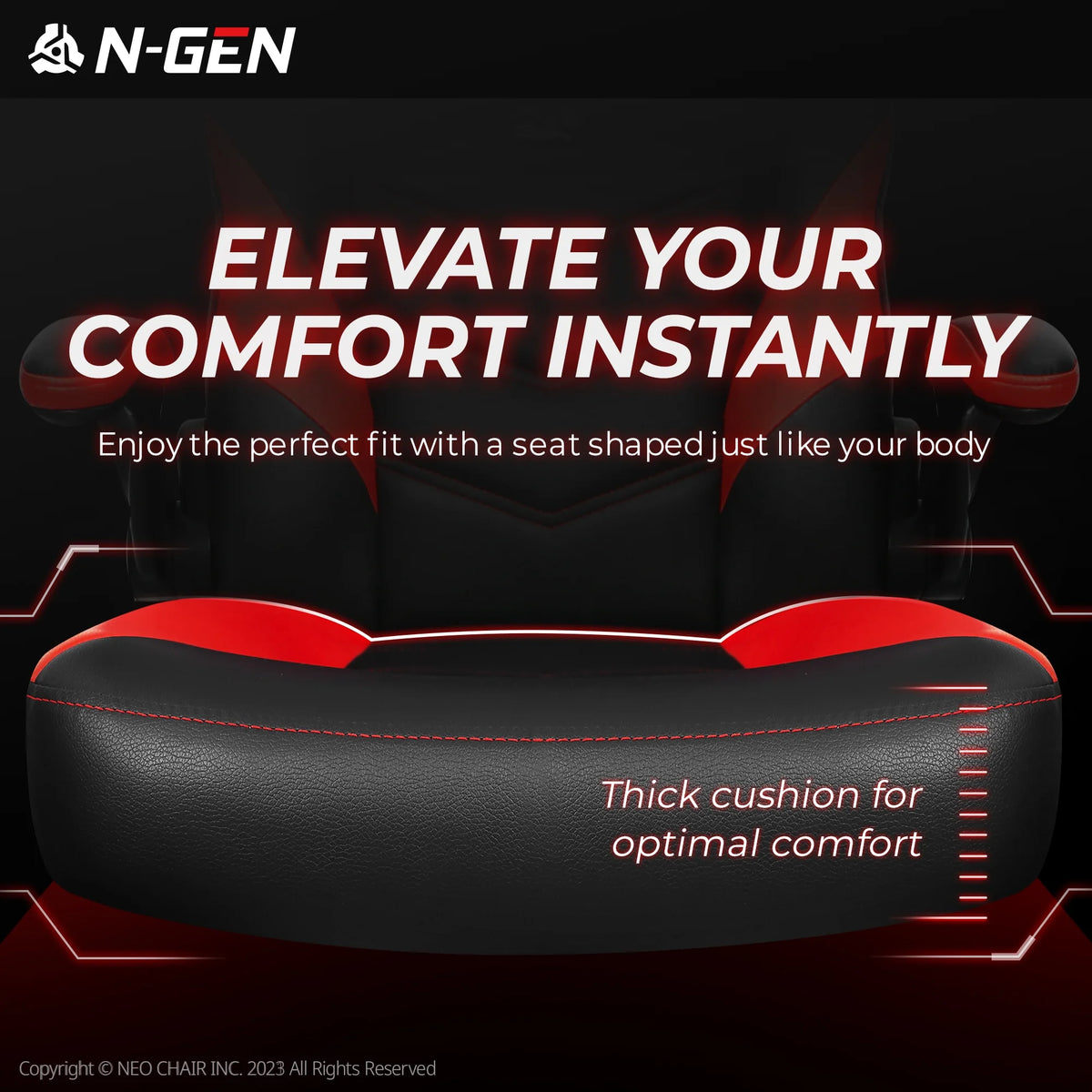 N-GEN Red Gaming Chair, Flip-up Armrest Computer Chair Ergonomic Office Chair PU Leather Desk Chair Executive Adjustable Swivel Task Chair