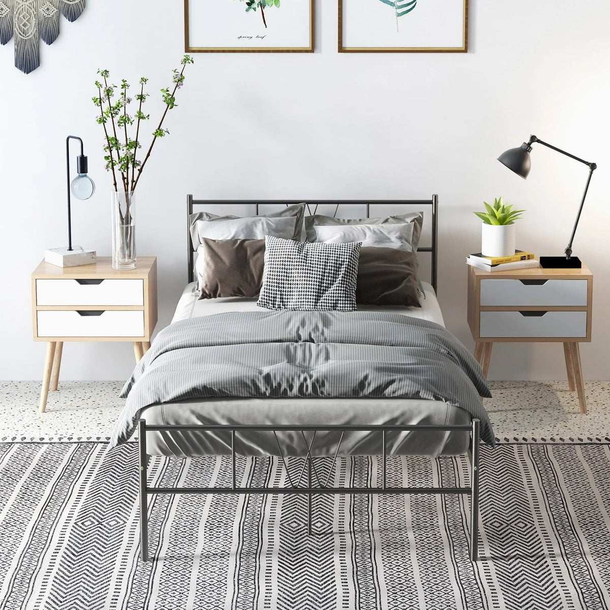 Twin Size Metal Bed Frame, No Box Spring Needed, Noise Free Carbon Steel Bed Foundation, Child, Black