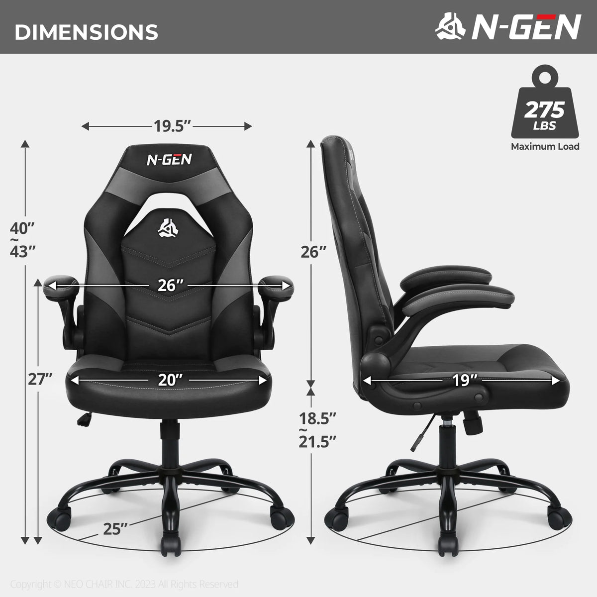 N-GEN Red Gaming Chair, Flip-up Armrest Computer Chair Ergonomic Office Chair PU Leather Desk Chair Executive Adjustable Swivel Task Chair