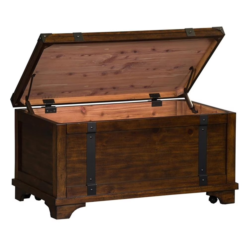 Pemberly Row Rustic Wood Storage Trunk in Brown