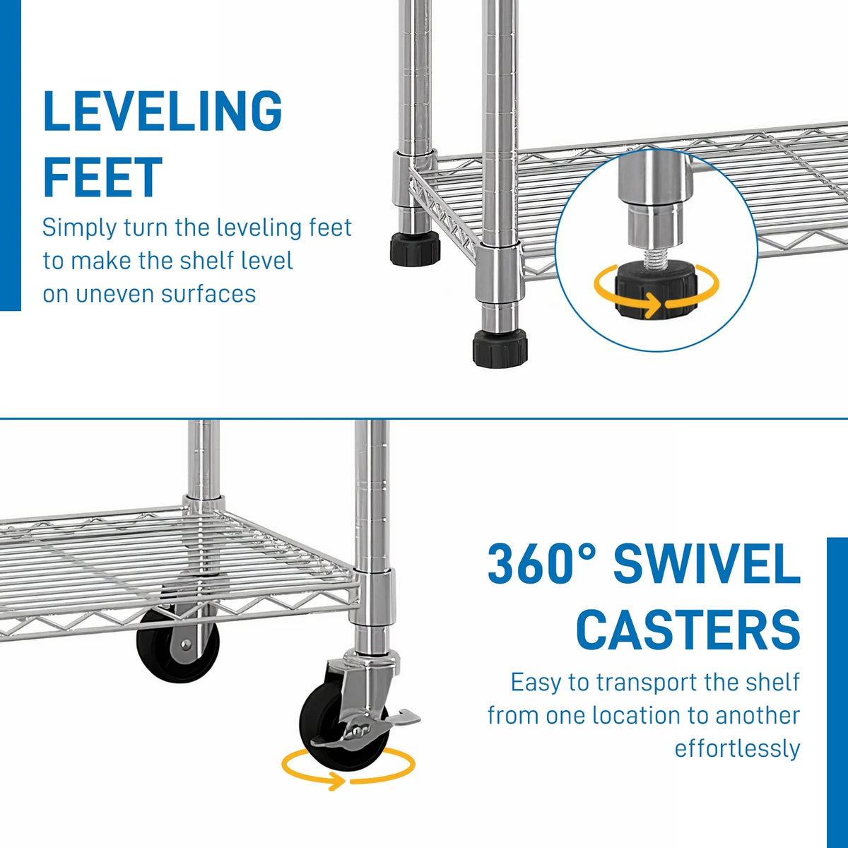Ktaxon 6 Tier Wire Shelving with Wheels, 46"D x 18"W x 82"H Multifunctional Storage Rack Metal Garage Shelves Organizer, Capacity for 900lbs, Silver