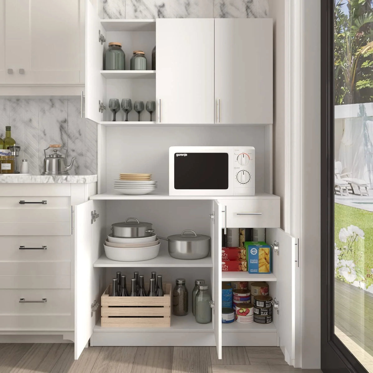 Kitchen Pantry Cabinet, 72" Kitchen Cupboard Freestanding Storage Cabinets with 6 Doors and Drawer, White
