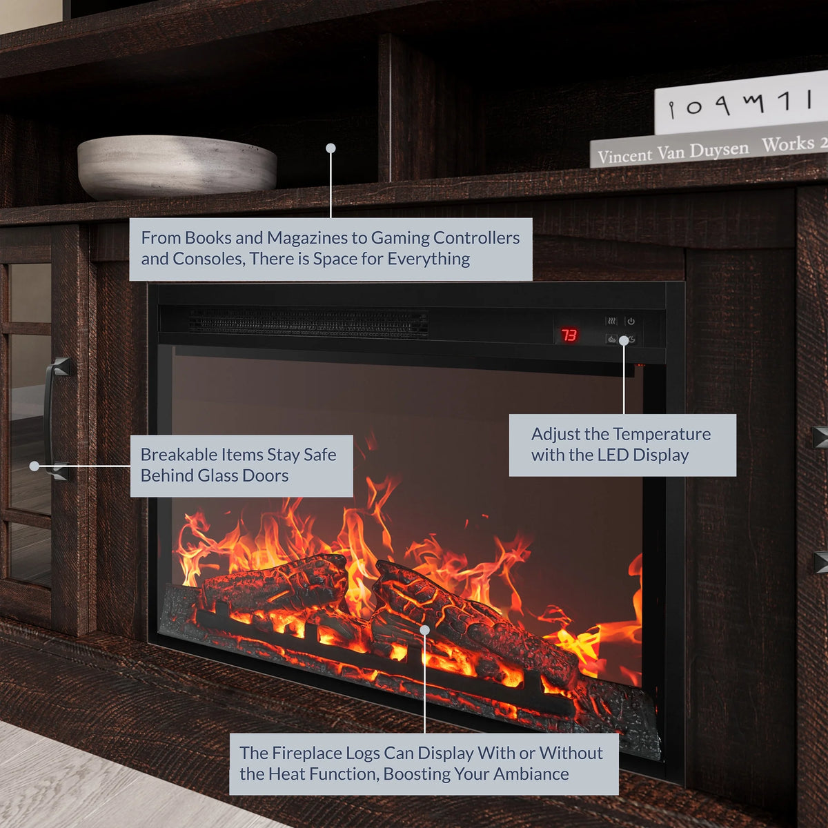 BELLEZE 58" TV Stand with 23" Electric Fireplace, Fireplace TV Console for TVs up to 65", Home Entertainment Center with Storage Cabinet and Adjustable Shelves - Astorga (Gray Wash)