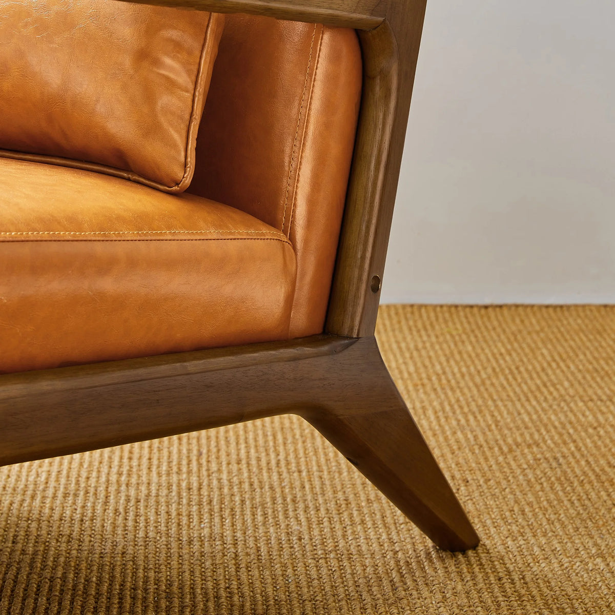 Glitzhome Mid Century Solid Wood Frame Accent Chair Modern Leather Lazy Chair