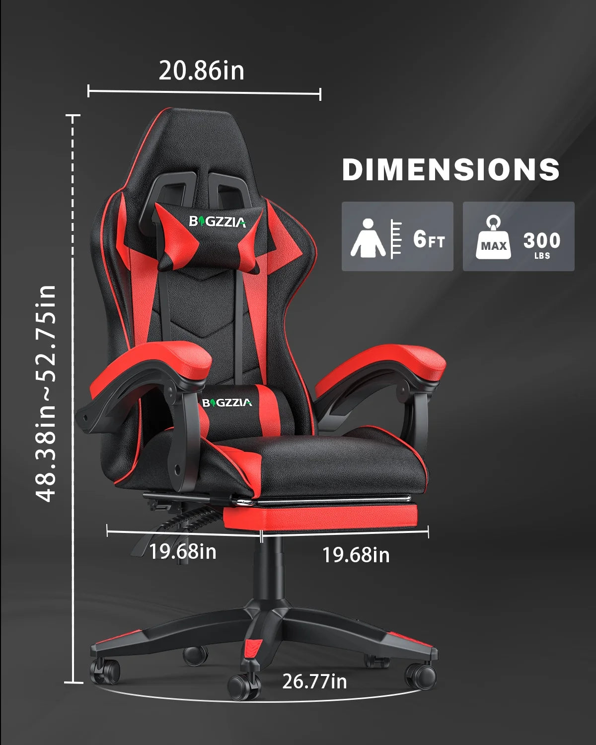 Bigzzia Gaming Chair with Footrest, Gaming Chair for Adult with Headrest and Lumbar Support,Red
