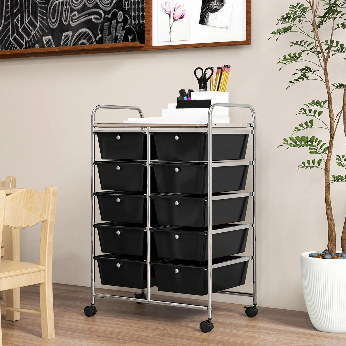 Gymax 10-Drawer Rolling Storage Cart Tools Scrapbook Paper Organizer on Wheels Black Gradient