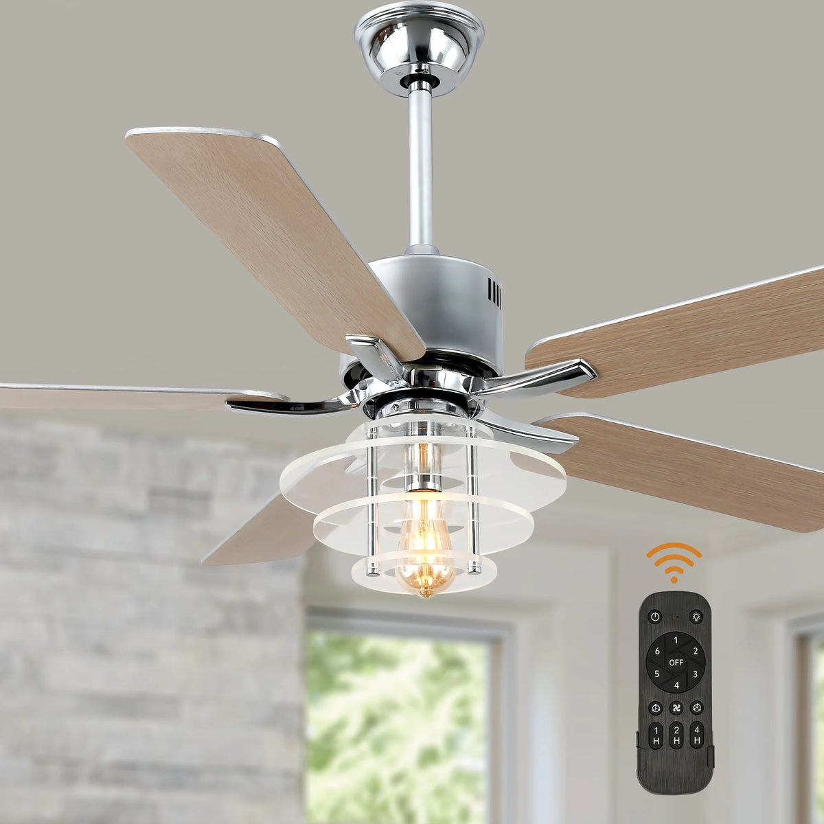 Bella Depot 52" Modern Black Ceiling Fan 6-Speed Reversible with Light and Remote Control