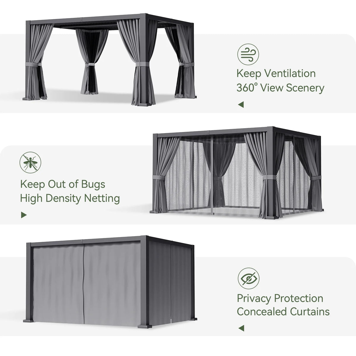 Aoxun 20' x 12' Louvered Pergola, Outdoor Aluminum Pergola with Adjustable Top for Decks, Gardens and Backyards, Gray