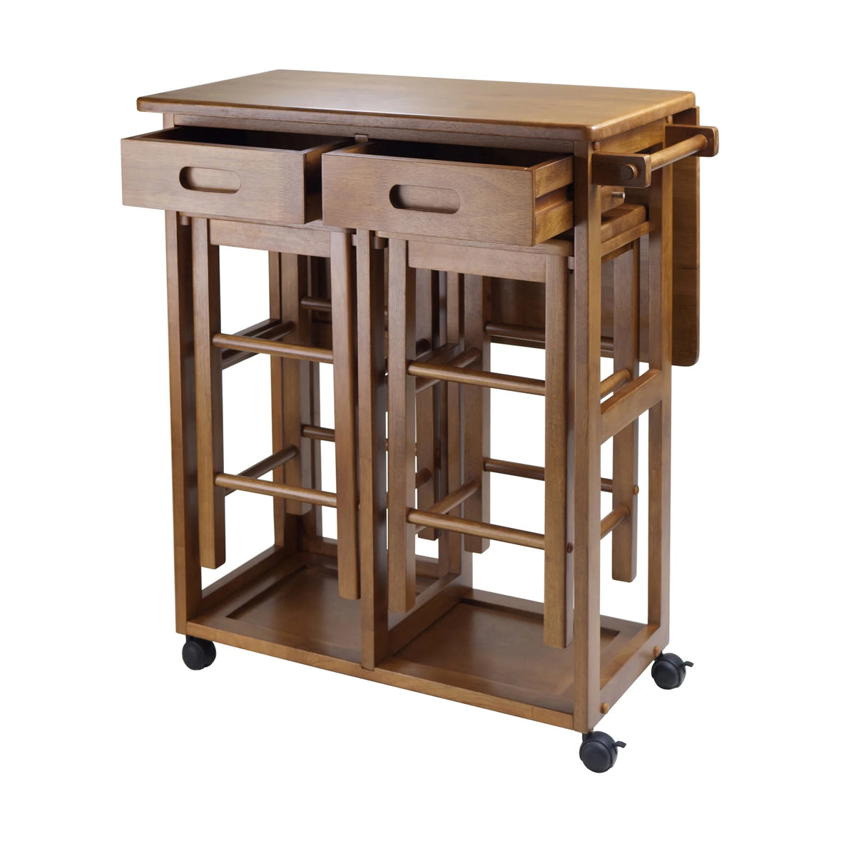 Winsome Suzanne 3-PC Space Saver Set, 2 Tuck-away stools, Teak Finish