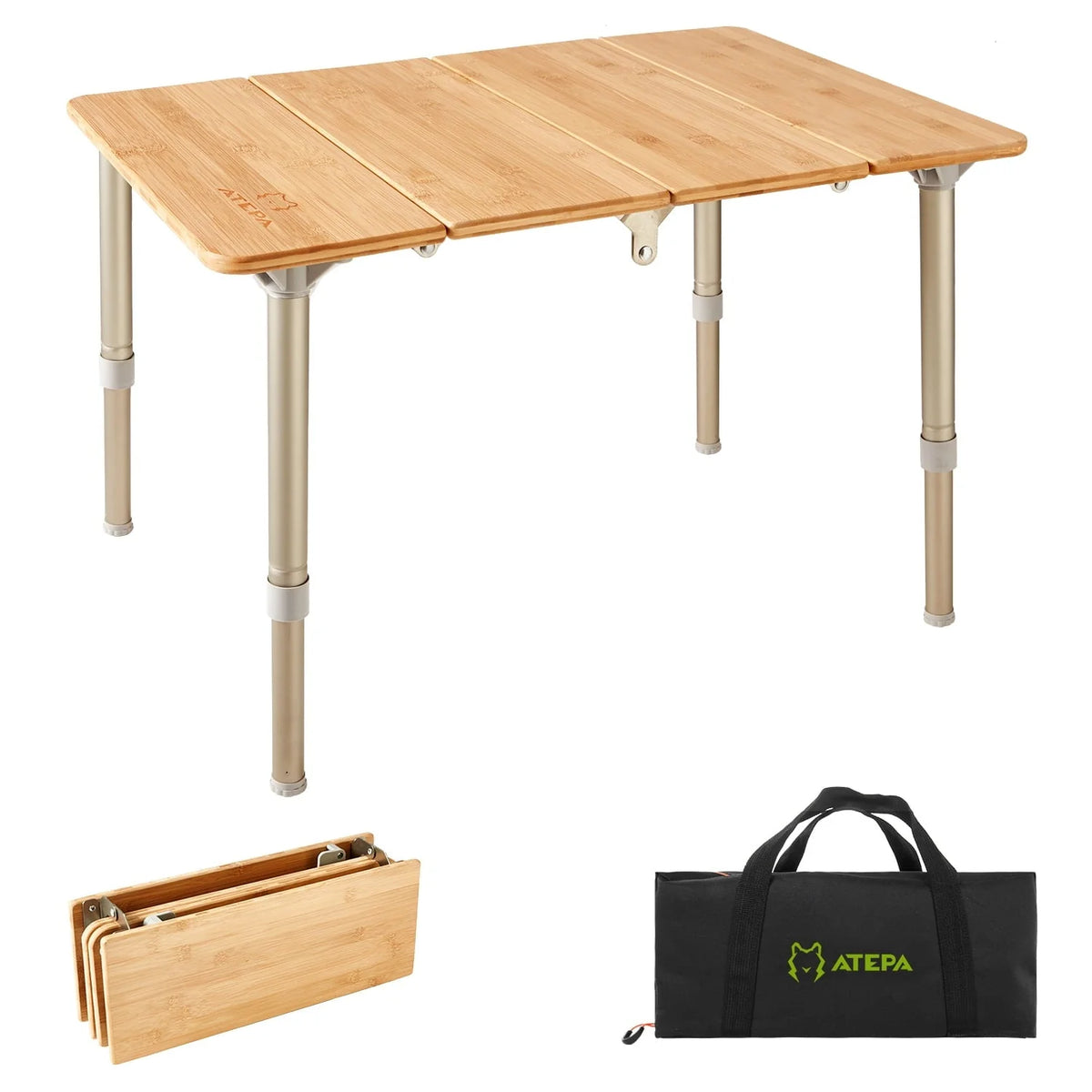 ATEPA Camping Folding Bamboo Table Portable Camp Outdoor Table with Carrying Bag, 23.6"*15.7"