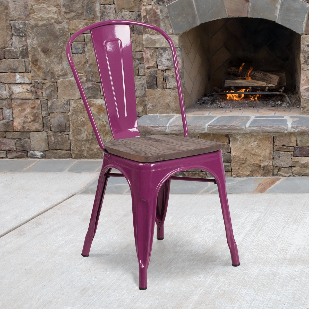 Flash Furniture Copper Metal Stackable Chair with Wood Seat