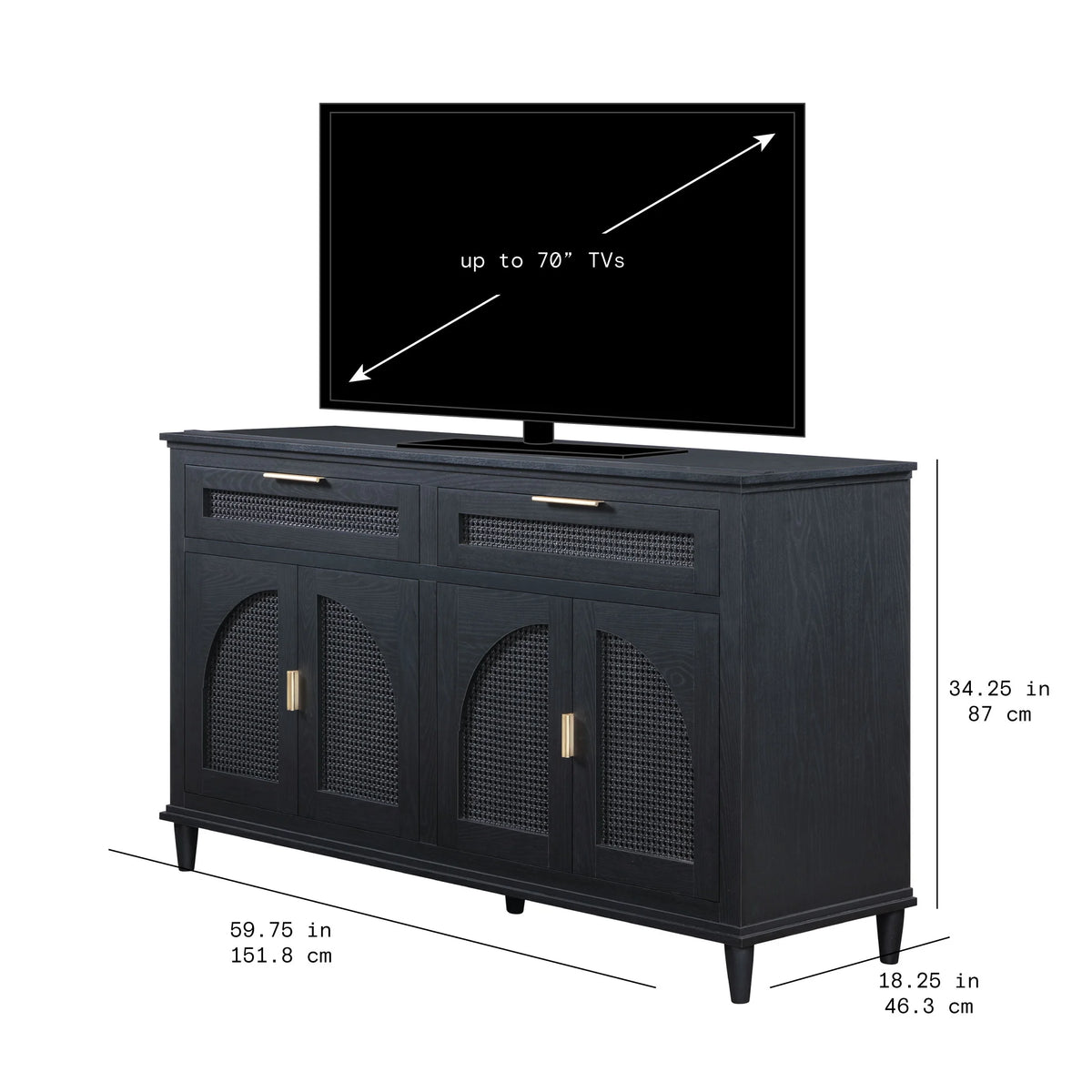 Beautiful Drew Rattan Media Console with Teched Away Drawer by Drew Barrymore, Warm Honey Finish
