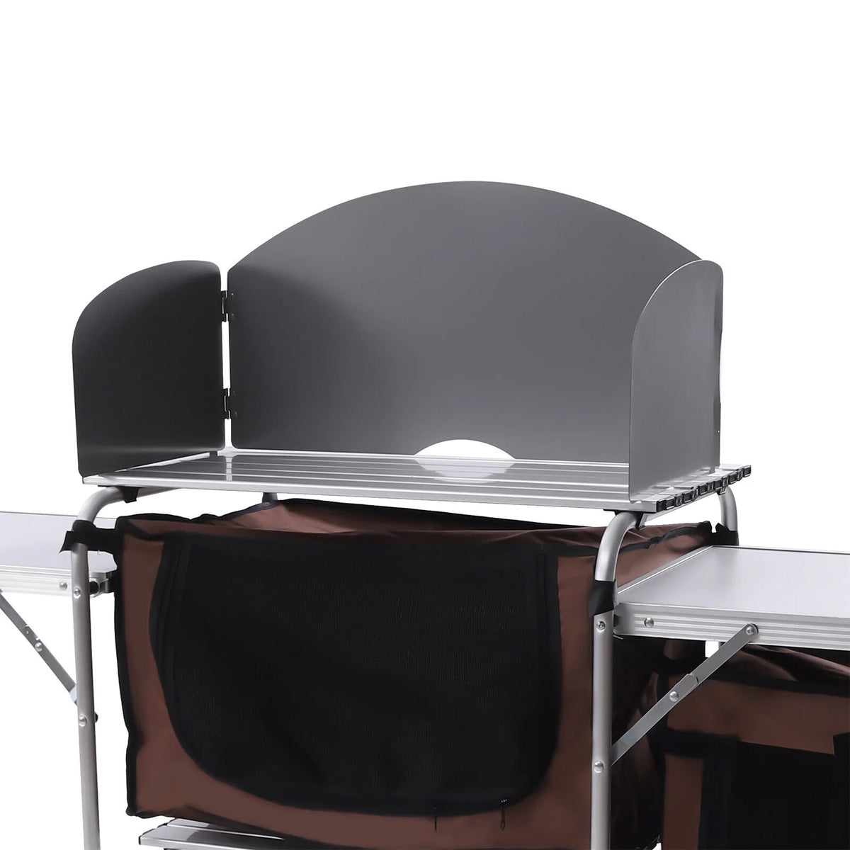 Camping Table with Storage Organizer and Windscreen Portable Outdoor Cooking Table Foldable Camp Table Camping Kitchen Station with 2 Side Tables for BBQ Grill Picnics