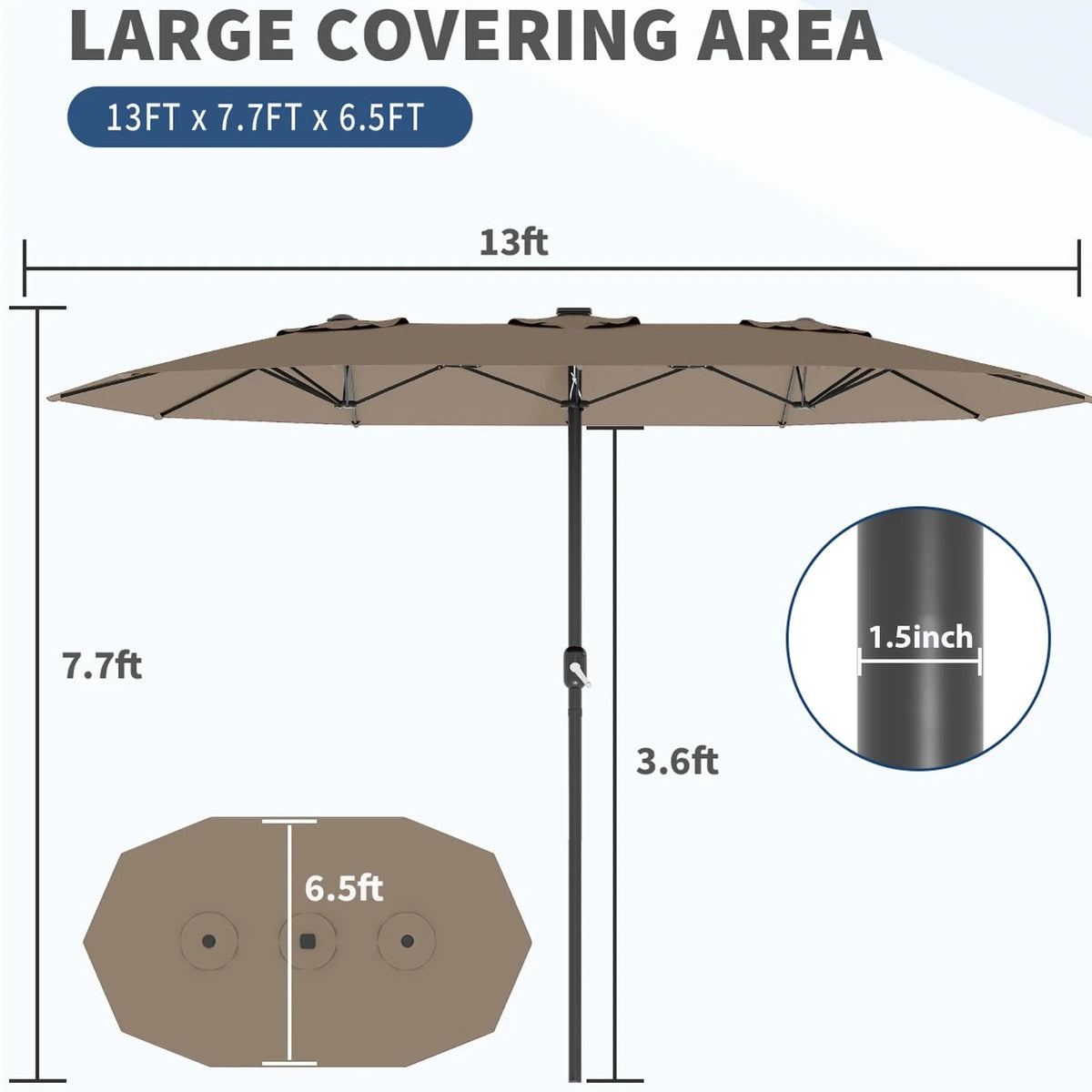 WildBreak Triple Size Large Patio Umbrella, with Crank Handle, Double-Sided, 13' x 6.5', Beige