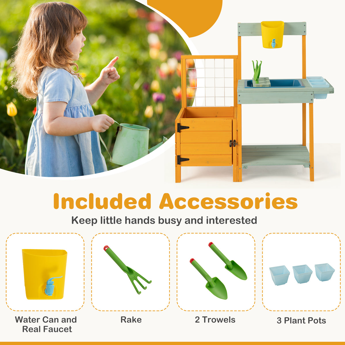 Kids Outdoor Potting Bench with See-Through Window