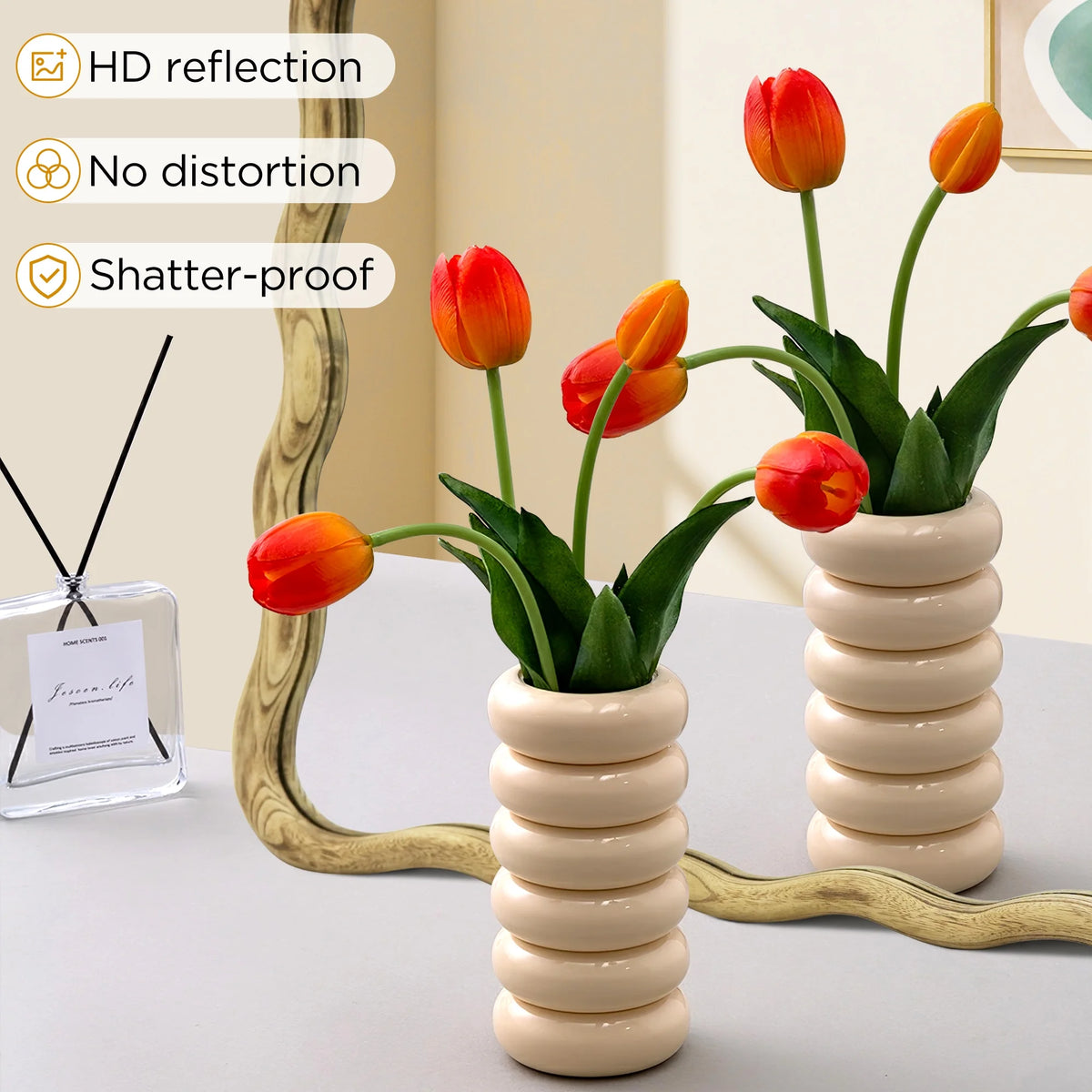 TEWLOSS Wavy Mirrors Wall Mirror, 30"x20" Bathroom Mirror Wood Framed, White