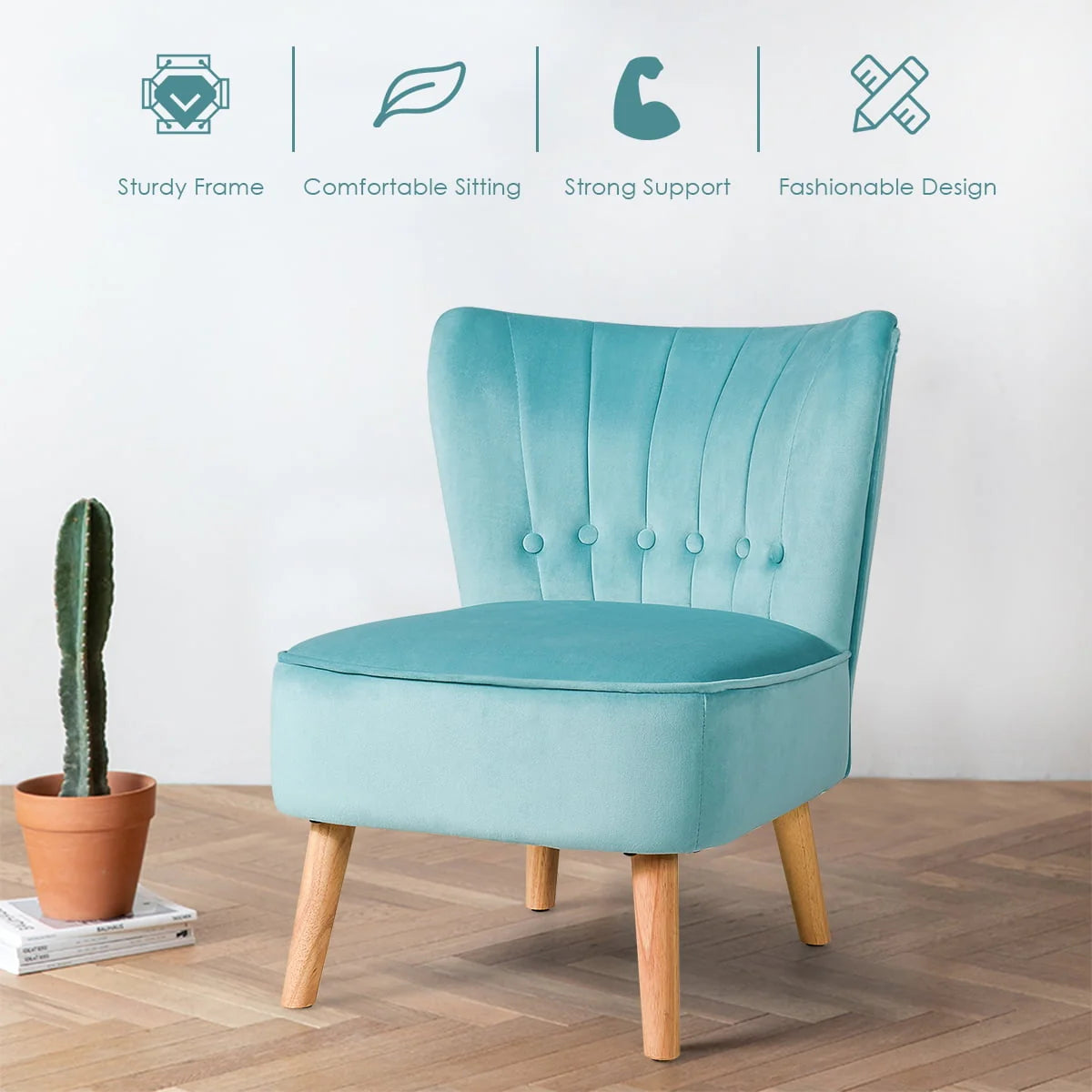 Costway Armless Accent Chair Tufted Velvet Leisure Chair Single Sofa Upholstered Green