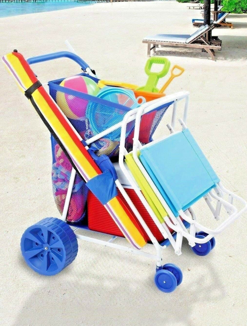Folding Utility Beach Cart Collapsible Folding Outdoor Utility Wagon Wide Terrain Wheels for Sand