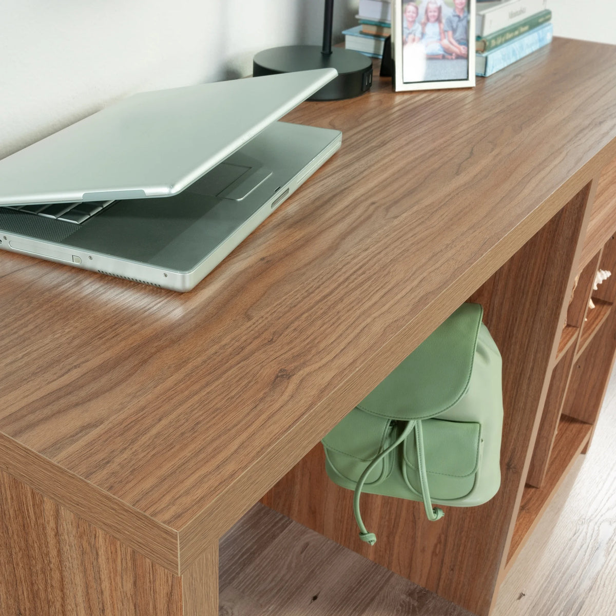 Mainstays Westley Adjustable Shelf Desk with Gaming Headphone Hook and Cable Management, Warm Walnut Finish