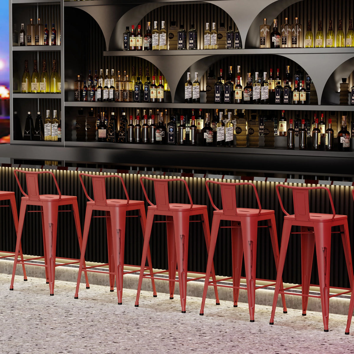 Andeworld 30" Low Back Distressed White Bar Stools Metal Barstools Counter Height Stools [Set of 4]