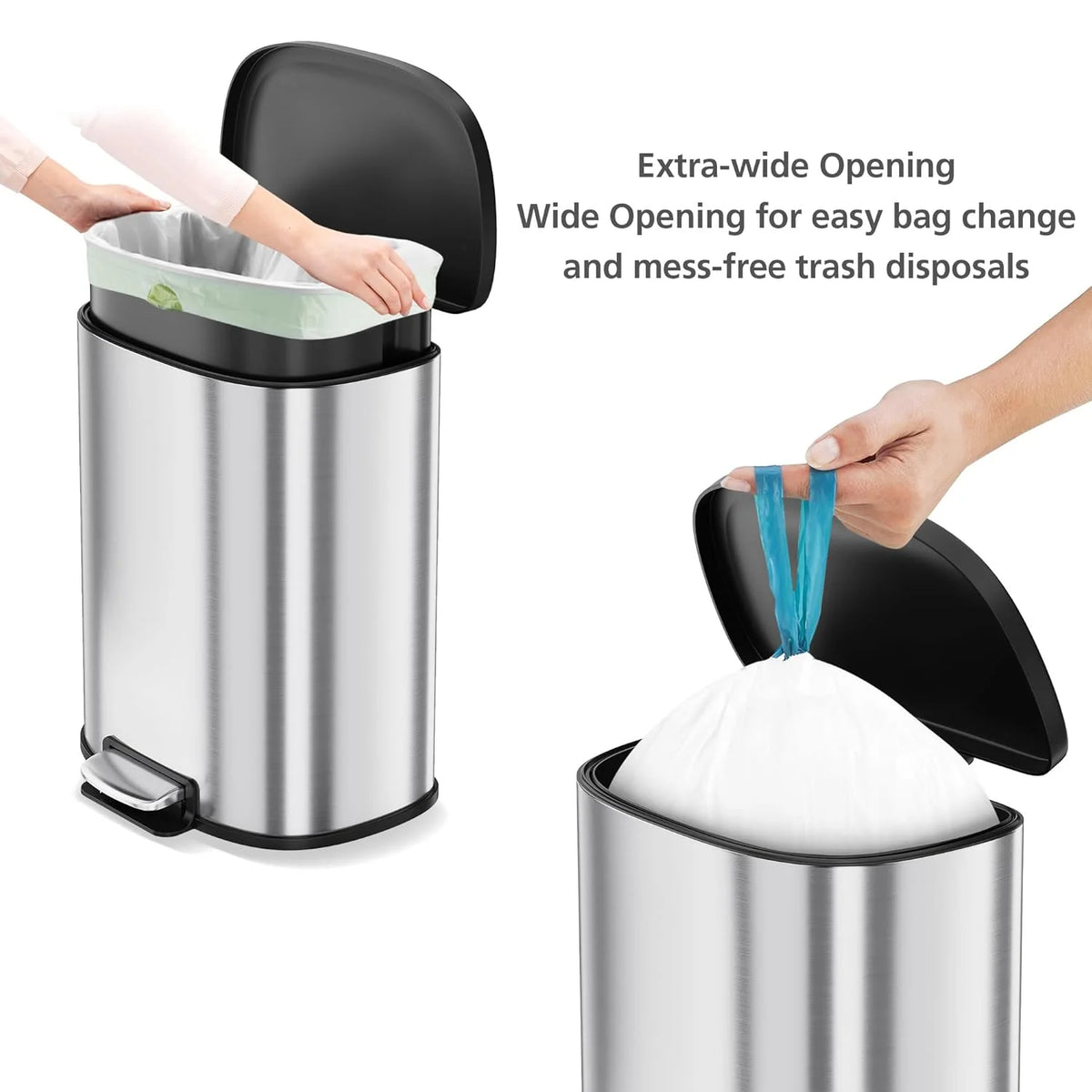 Garvee 13.2 Gal D-Shape Kitchen Trash Can with Lid, Smudge Resistant, Stainless Steel, Silver