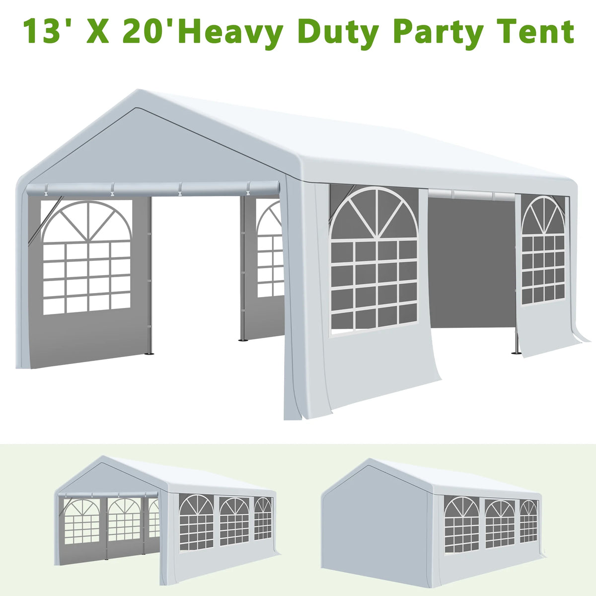 Gartooo 20'x20' Heavy Duty Party Tent, Outdoor Wedding Party Tent with Removable Sidewalls, Outdoor Canopy for Events