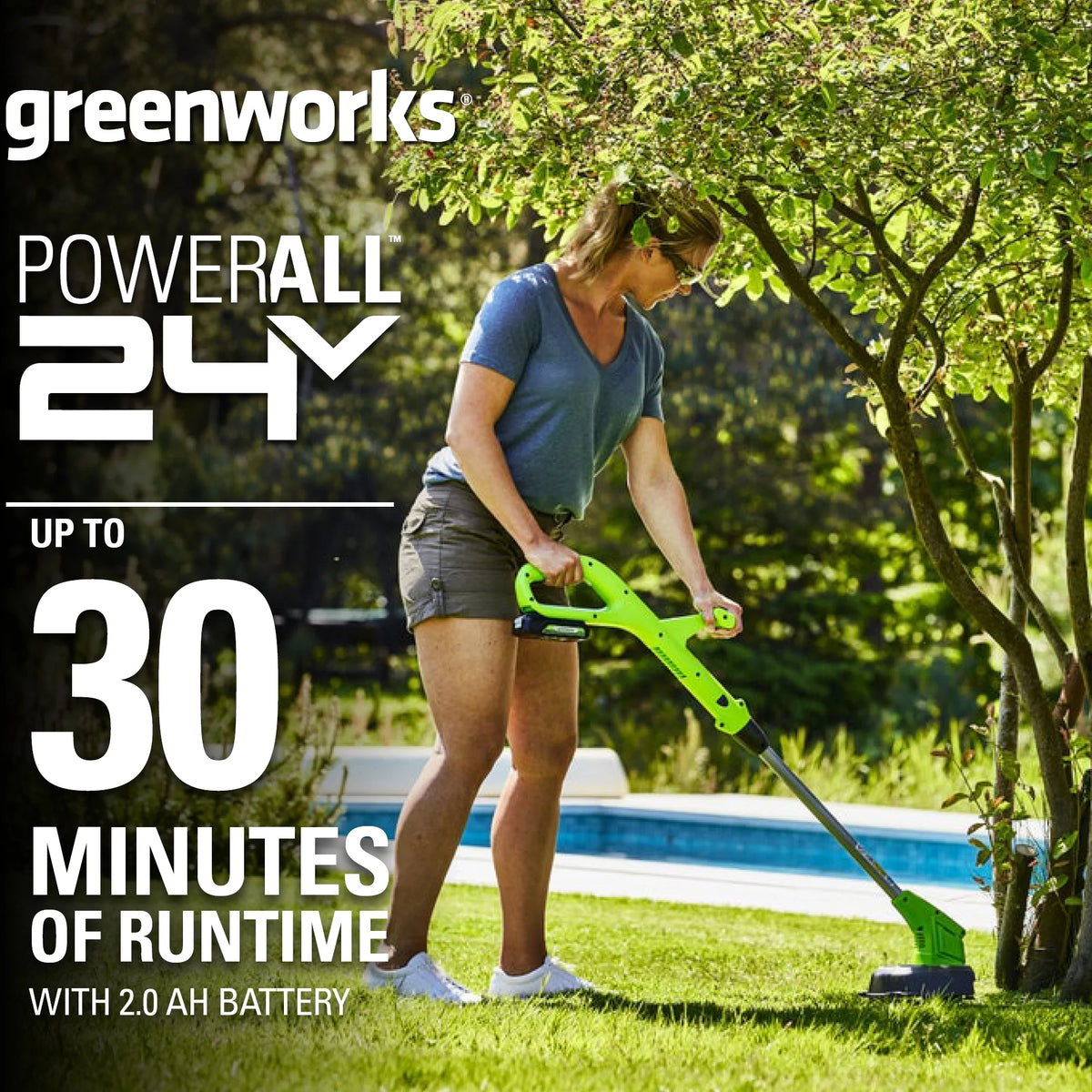 Greenworks 24V 10-inch String Trimmer with 2.0 Ah Battery and Charger, 2101902