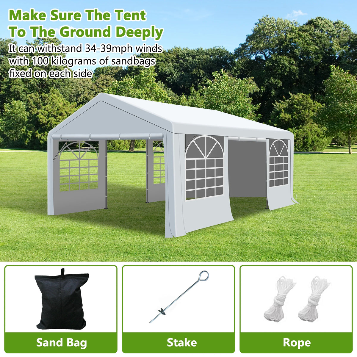 Gartooo 20'x20' Heavy Duty Party Tent, Outdoor Wedding Party Tent with Removable Sidewalls, Outdoor Canopy for Events