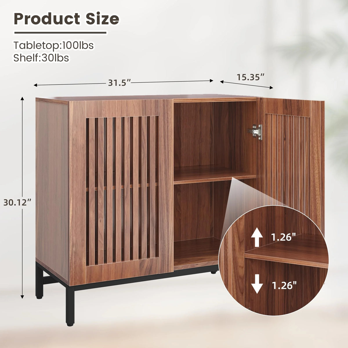 JOMEED Buffet Sideboard Cabinet with Louvered Doors & Adjustable Shelf, Wood Storage Cabinet for Kitchen, Dining Room, Living Room, Entryway Walnut