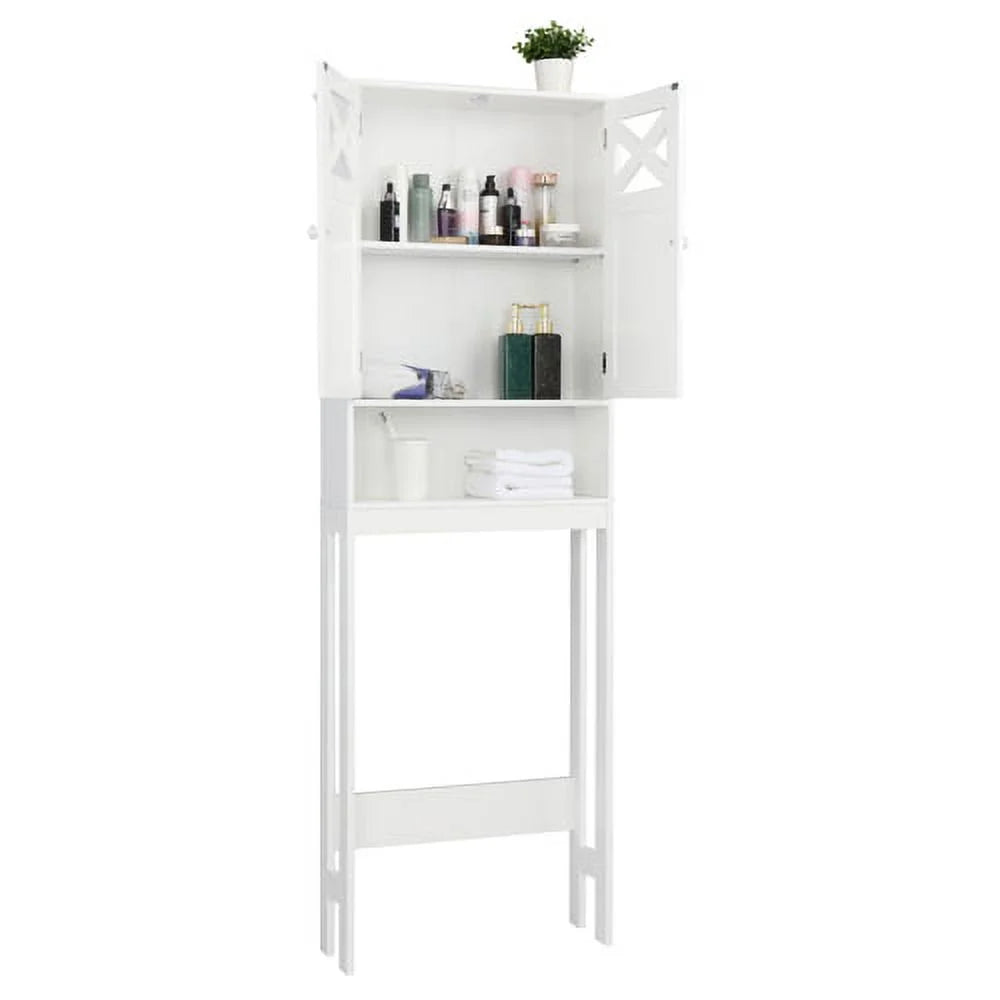 Ktaxon Over the Toilet Storage, Bathroom Storage Cabinet Organizer  with Adjustable Shelf Double Doors, White