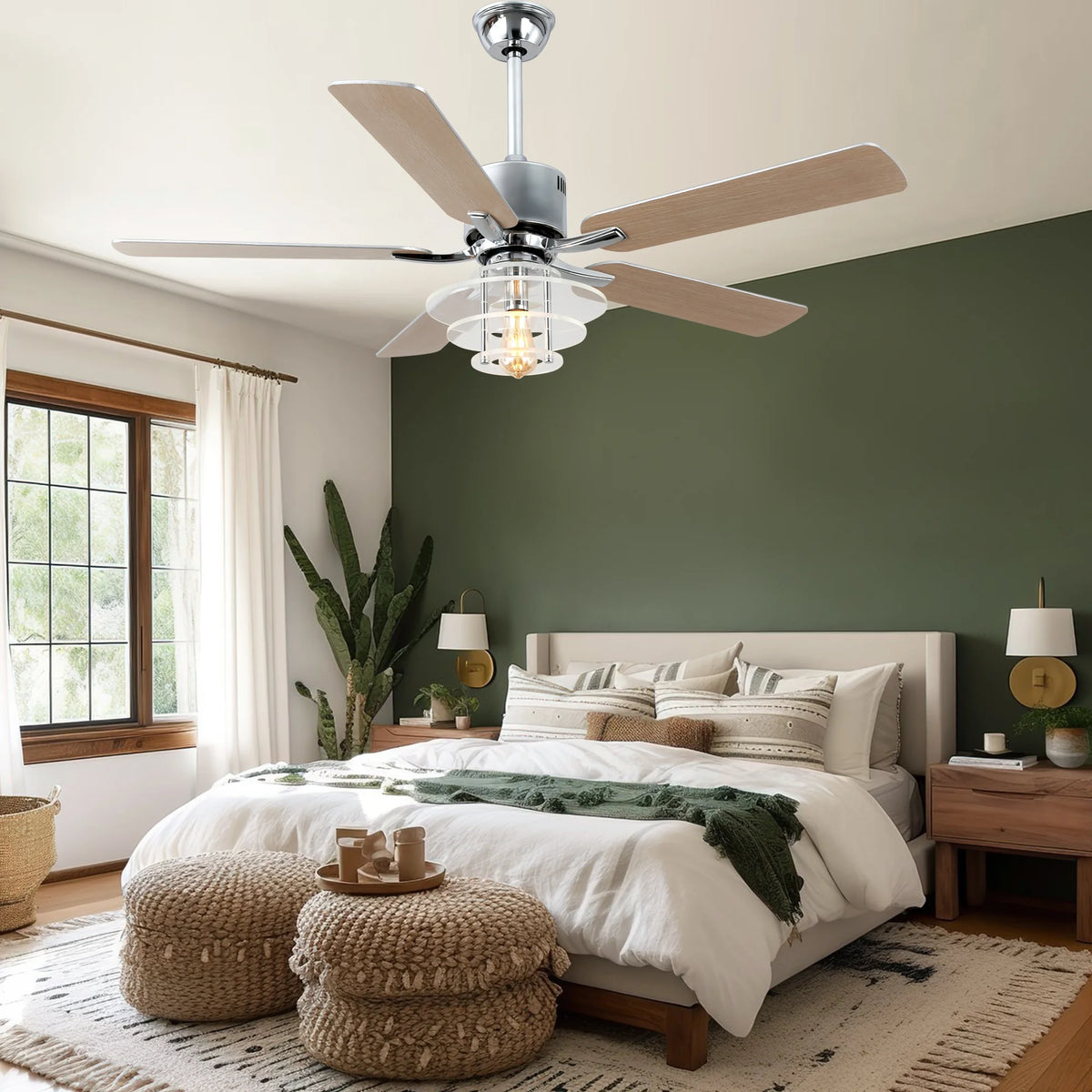 Bella Depot 52" Modern Black Ceiling Fan 6-Speed Reversible with Light and Remote Control