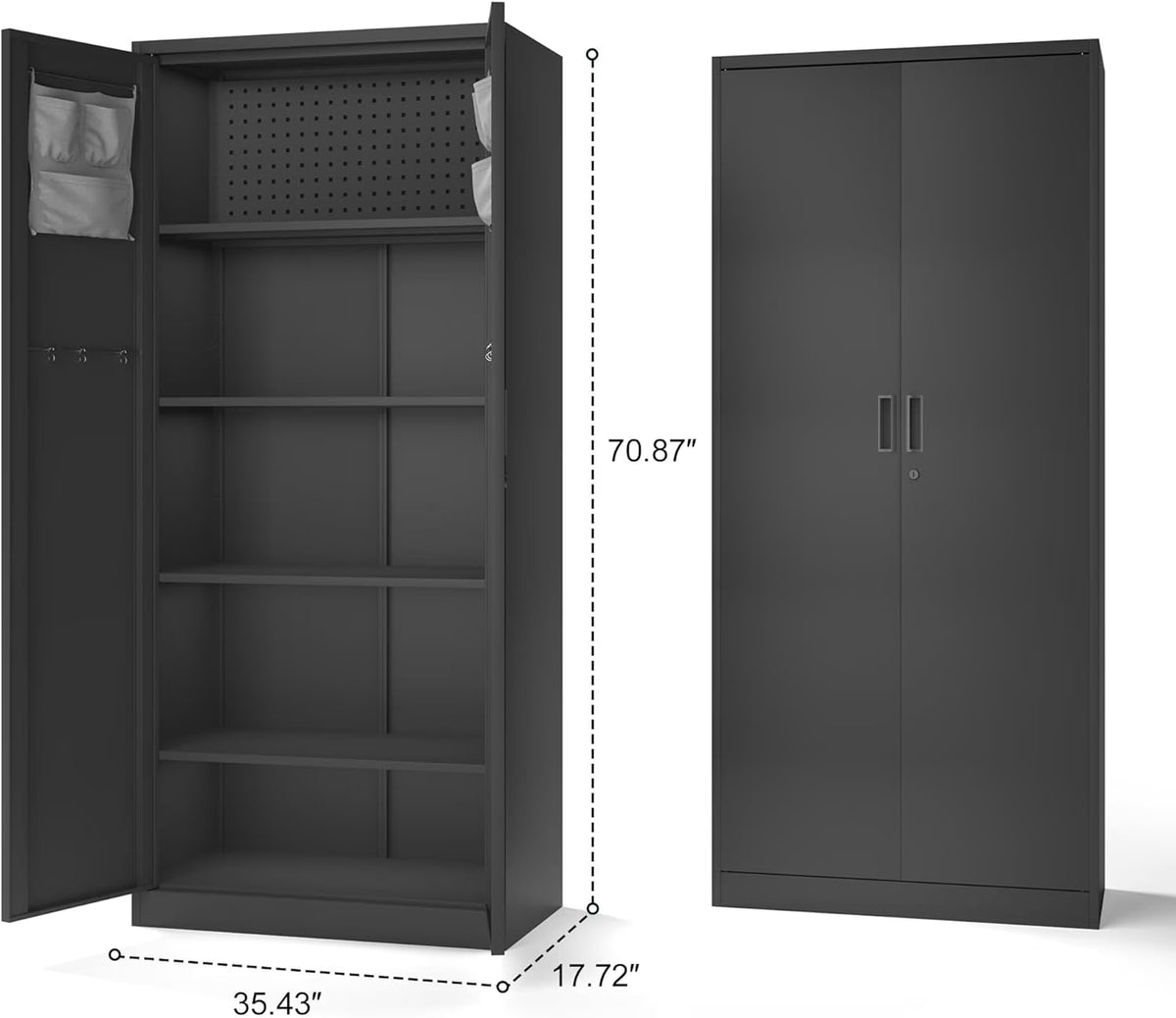 Metal Garage Storage Cabinet with Locking Doors, Lockable Heavy Duty Metal Tool Cabinet with Pegboard, Metal Utility Cabinet for Home, Office, Garage and Workshop, Black