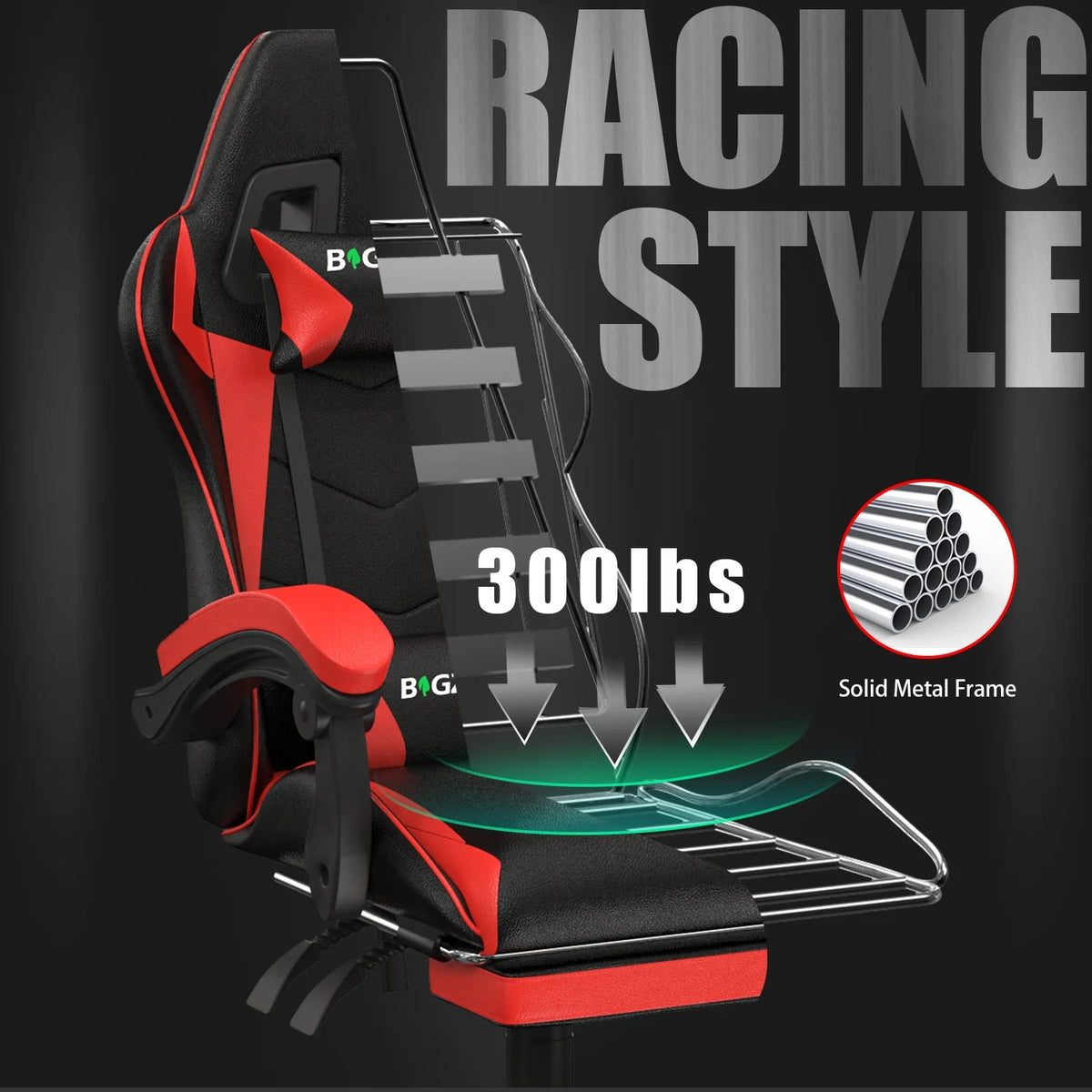 Bigzzia Gaming Chair Pu Leather Office Chair with Ergonomic Lumbar Pillow, Reclining Racing Game Chair Backrest and Seat Height Adjustable Swivel Recliner,Esports Chair with Headrest,Blue
