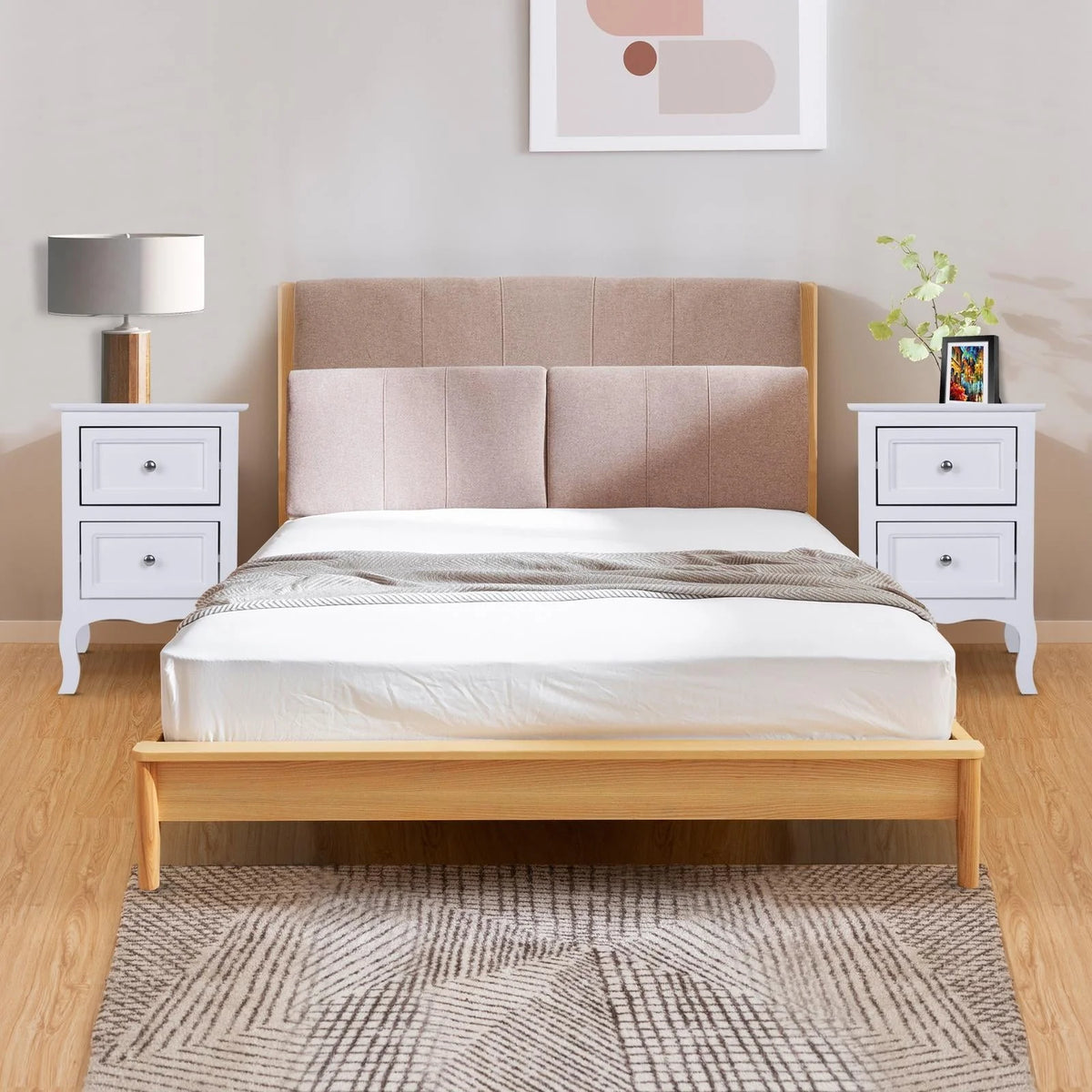 UBesGoo Set of 2 Nightstand, Side Table Night Table,White